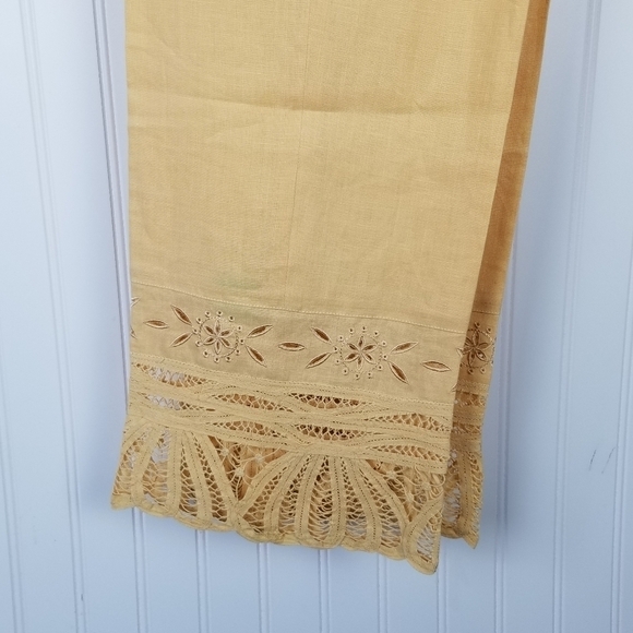 JSong Linen Eyelet Hem Full Length Pants Size 10 Fully Lined Yellow Pockets Zip - Picture 3 of 9